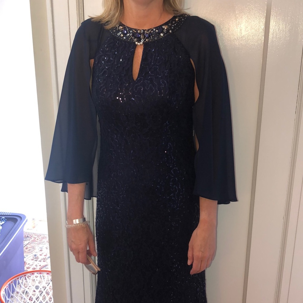 SLNY navy blue sequins gown